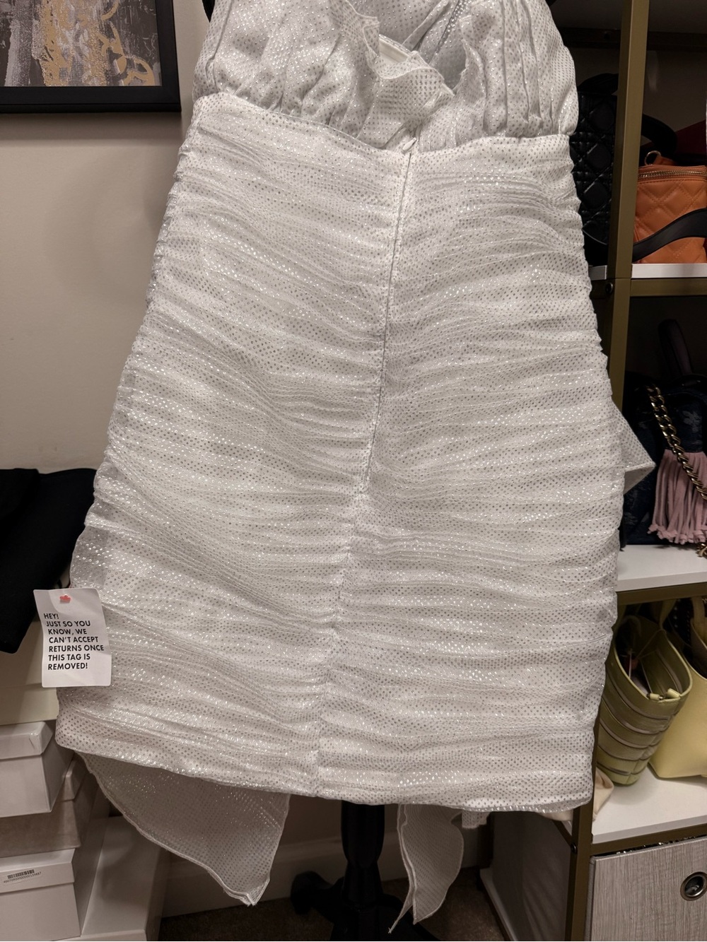 ASOS White One-Shoulder Ruffle Mini Dress with Subtle Sparkle - Picture 8 of 11